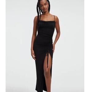 Good American Black Slinky Jersey Midi Dress Sleeveless Black Dress